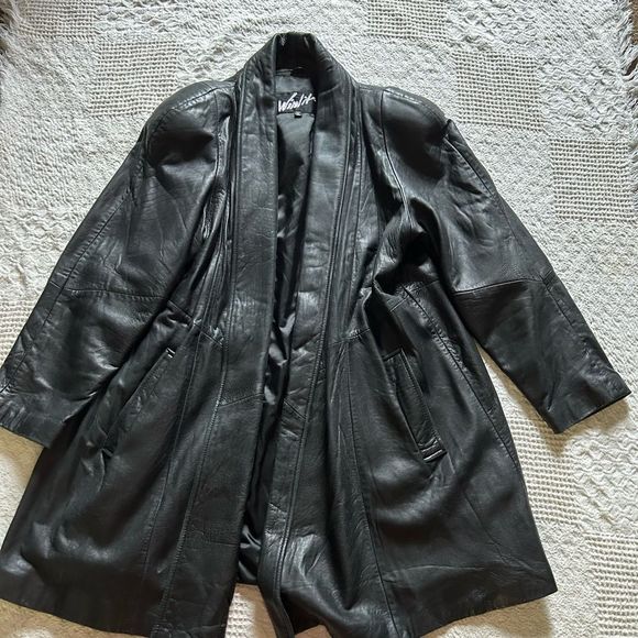 Vintage Winlit Longline Black Leather Jacket - Picture 1 of 5